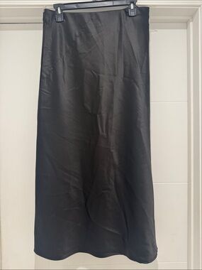 Black Satin Bias Midi Skirt